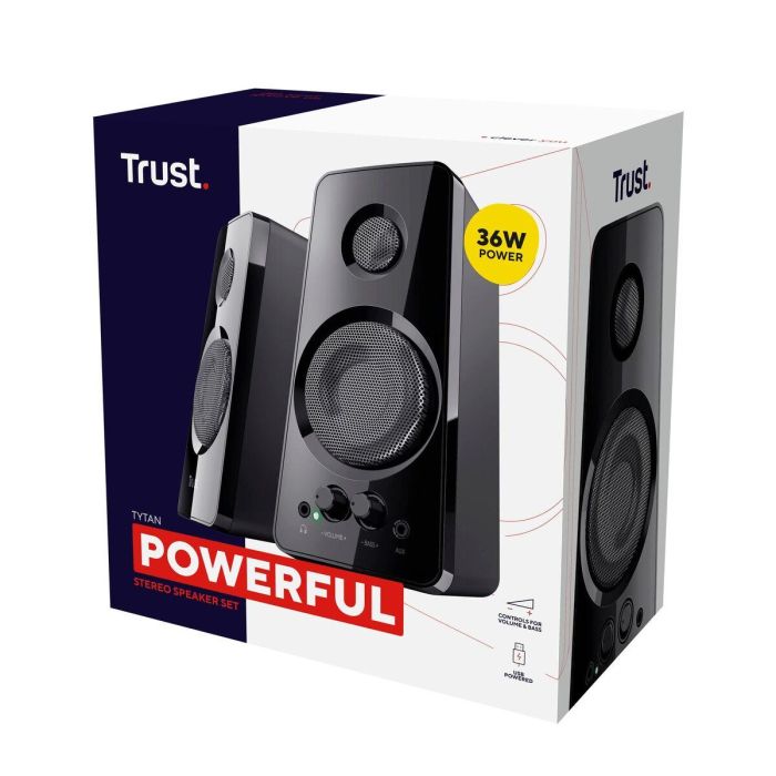 Altavoces Trust 21560 Tytan 2.0 Sonido Nítido Potencia RMS 18W USB Control S Volumen y Bajo Conexión 3.5mm para PC y Portátil 2 Altavoces Trust 21560 Tytan 2.0 Sonido Nítido Potencia RMS 18W USB Control S Volumen y Bajo Conexión 3.5mm para PC y Portátil 2