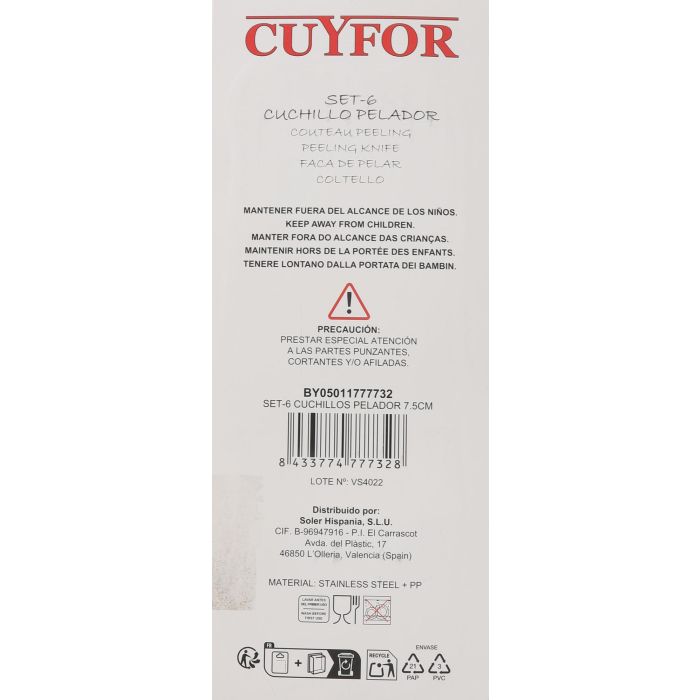 Set de 6 cuchillos pelador 7.5 cm Cuyfor (24 Cajas) 5 Set de 6 cuchillos pelador 7.5 cm Cuyfor (24 Cajas) 5