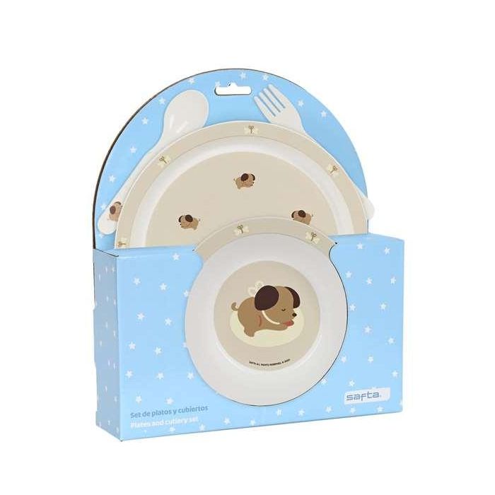 Safta Set de Platos y Cubiertos Preescolar Puppy para Niños a Partir de 3 Años, Beige, 22.5x26x5.5cm