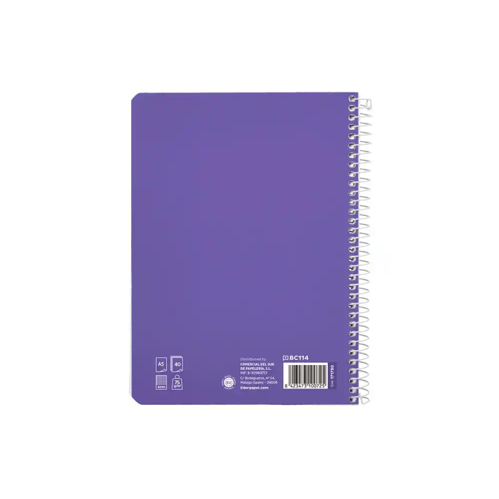 Liderpapel Cuaderno Espiral Pautaguía A5 Tapa Blanda 40 Hojas Cuadro Pautado 4mm Lila 2
