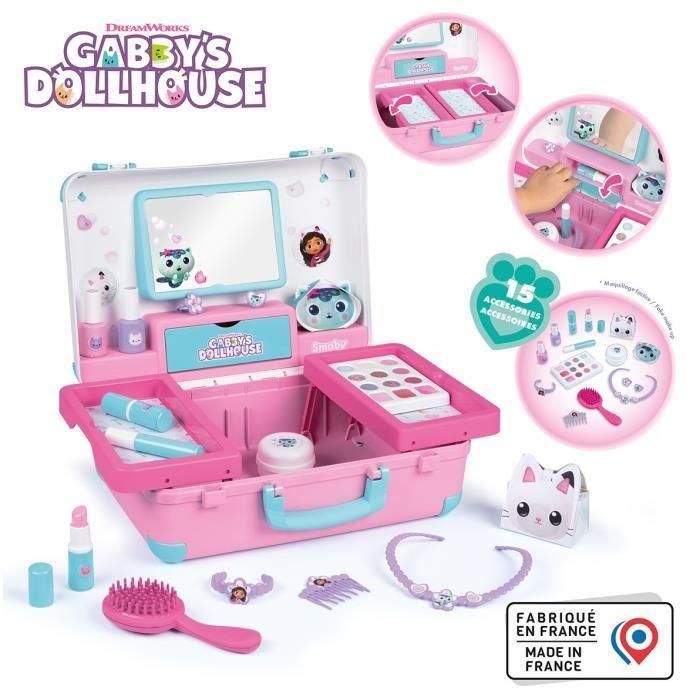 Smoby - Gabby y la Casa Mágica - Maleta de belleza fácil de transportar - 13 accesorios incluidos: peinado, uñas, maquillaje -