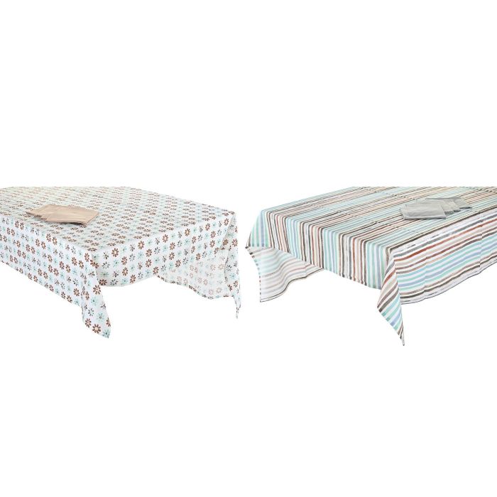 DKD Home Decor 2 Sets de Mantel y Accesorios de 5 Piezas Urban Colección Casablanca 2022 Azul Celeste Gris Poliéster 150x150 cm