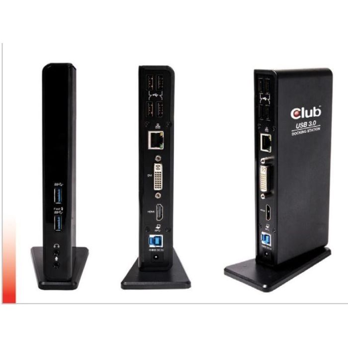 Club3D Docking Station USB 3.2 Gen 1 Dual Display HDMI DVI 4x USB 2.0 2x USB 3.2 Gen 1 Gigabit Ethernet Negro