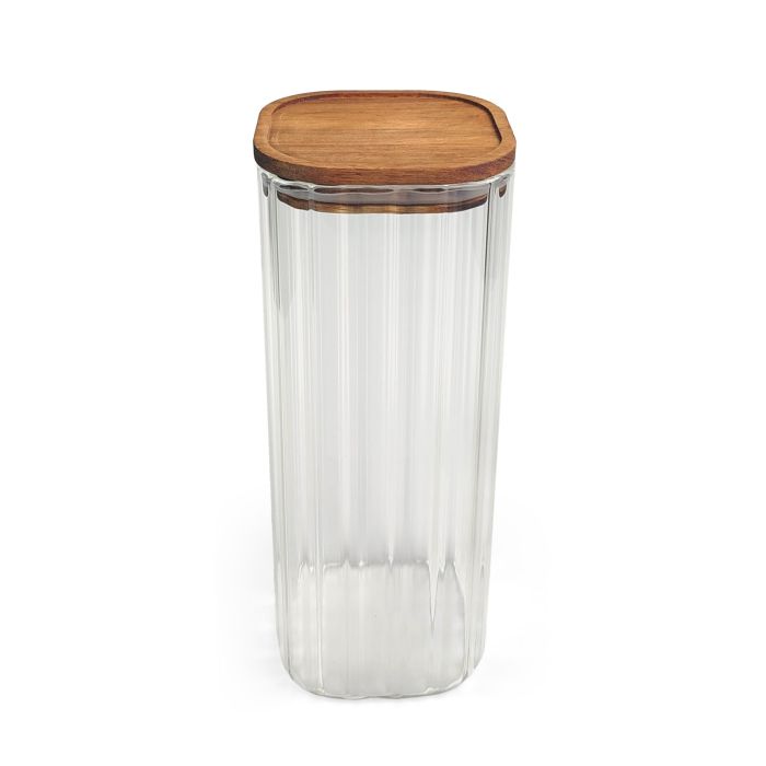 Inde Tarro Boro.Ottic.T/Acacia Cuad. 1650 ml - La Mediterran - Capacidad 1650ml, Medidas 10.2 x 10.2 x 25 cm (12 Unidades)