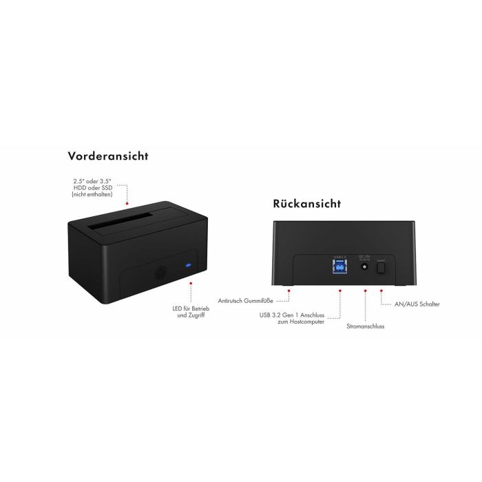 Dockingtation für 1x 2.5"/3.5" SATA I/II/III USB 3.2 ICY BOX Black 2