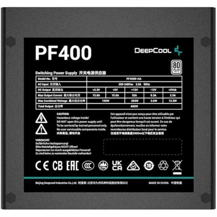 Fuente de alimentación de PC interna - Deepcool - PF400 (80+ White) - 400W (R -PF400D -HA0B -EU) 1