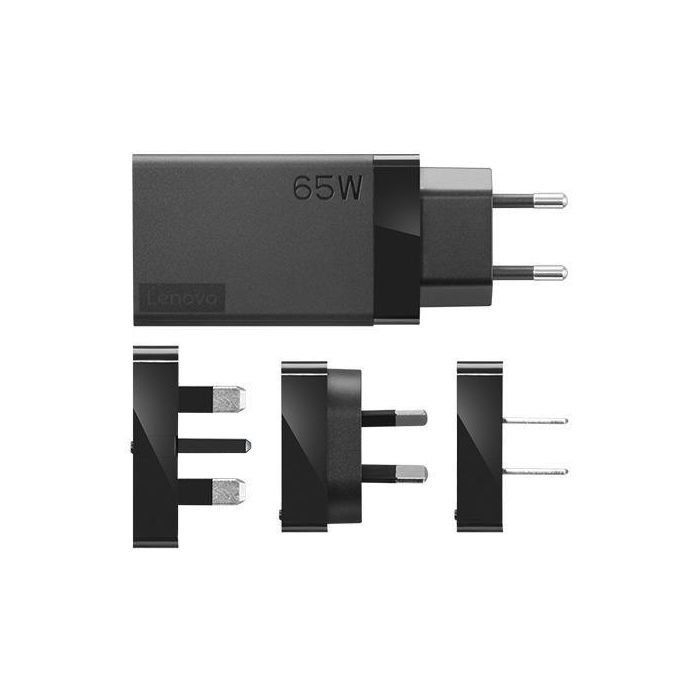 Lenovo Adaptador de Viaje 65W USB-C AC con 4 Enchufes Intercambiables (US, EU, AU, UK) 1.8m Negro para Dispositivos USB-C 1