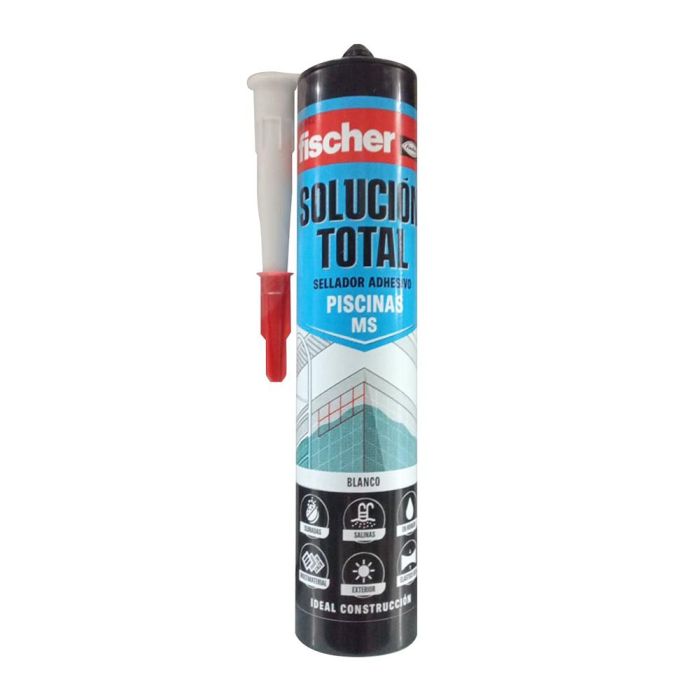 Fischer Sellador Adhesivo MS Especial Piscinas Blanco 290 ml – Para Gresite, Alta Resistencia a la Intemperie