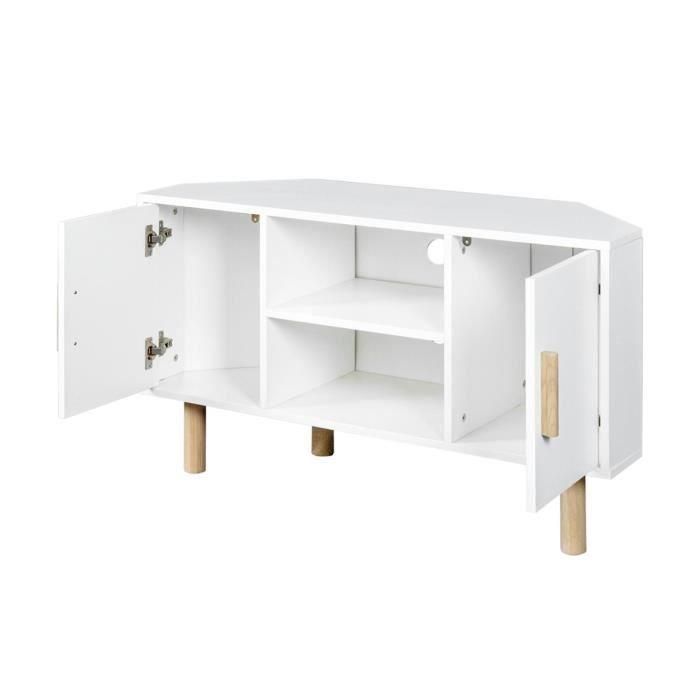 Gabinete de TV de la esquina de Lila - 2 puertas - Decoración de melamina blanca - Pies de madera sólida - L90 x D35 x H55 cm 3