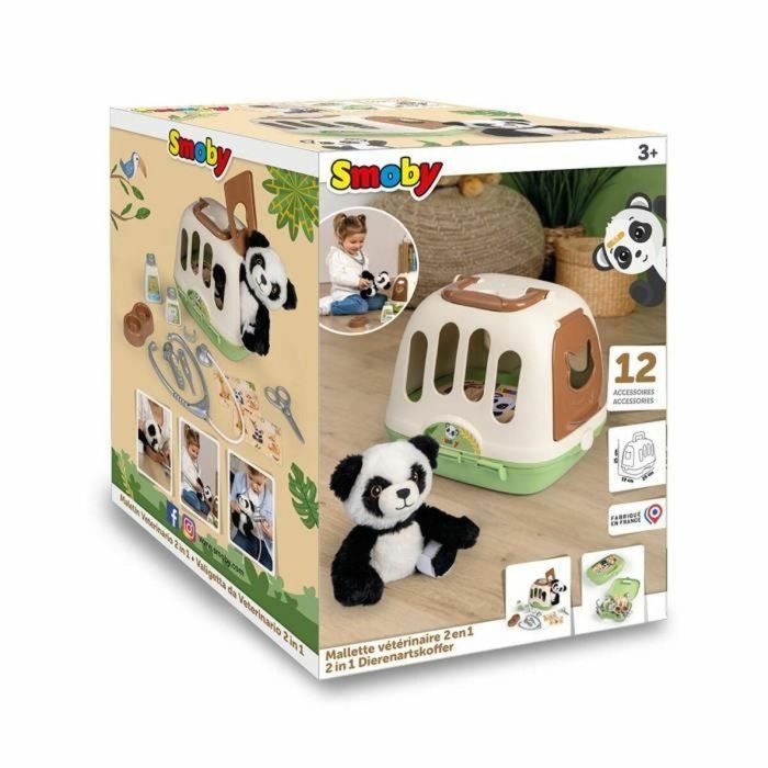 Smoby - Maletín veterinario - 1 peluche panda y muchos accesorios - Producto 2 en 1: Jaula de transporte - Fabricación francesa 2