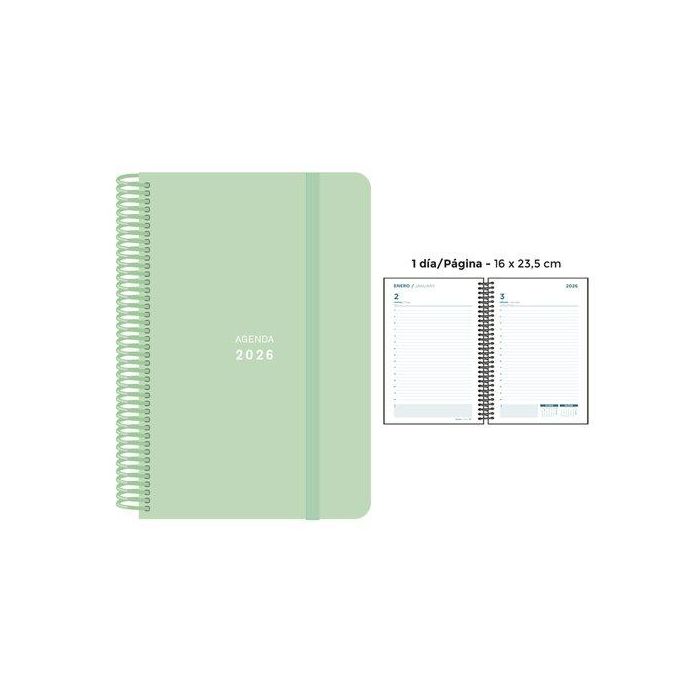 Agenda Anual (2026) Senfort Pastel Espiral Tapa Pp Con Goma 160X235 D/P Verde