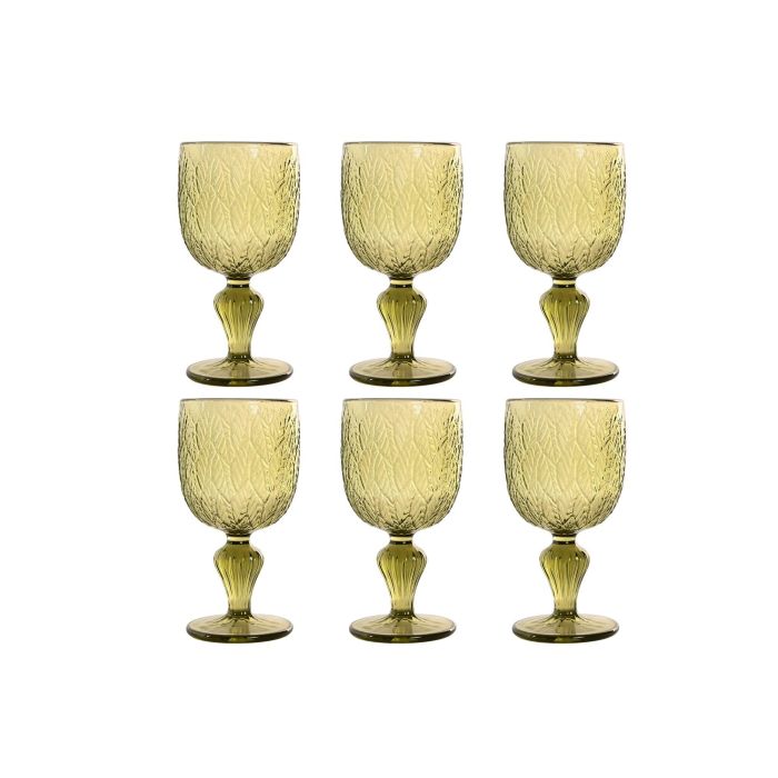 DKD Home Decor Copas de Cristal Tropical Verdes con Hojas 250ml Set de 6 (8 x 15.5 x 8 cm)