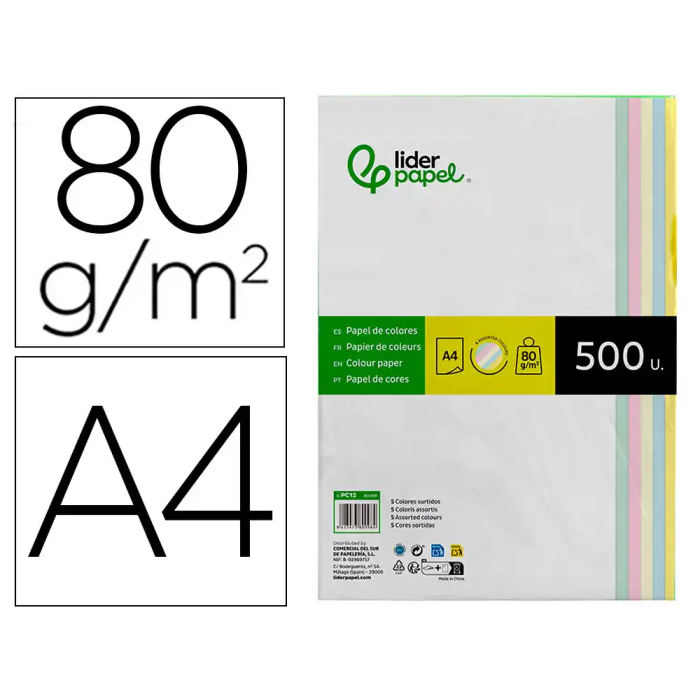 Liderpapel Papel Color A4 80gr 500 Hojas (5 Colores Surtidos) para Impresora Ink-jet, Laser y Fotocopiadoras 0 Liderpapel Papel Color A4 80gr 500 Hojas (5 Colores Surtidos) para Impresora Ink-jet, Laser y Fotocopiadoras 0