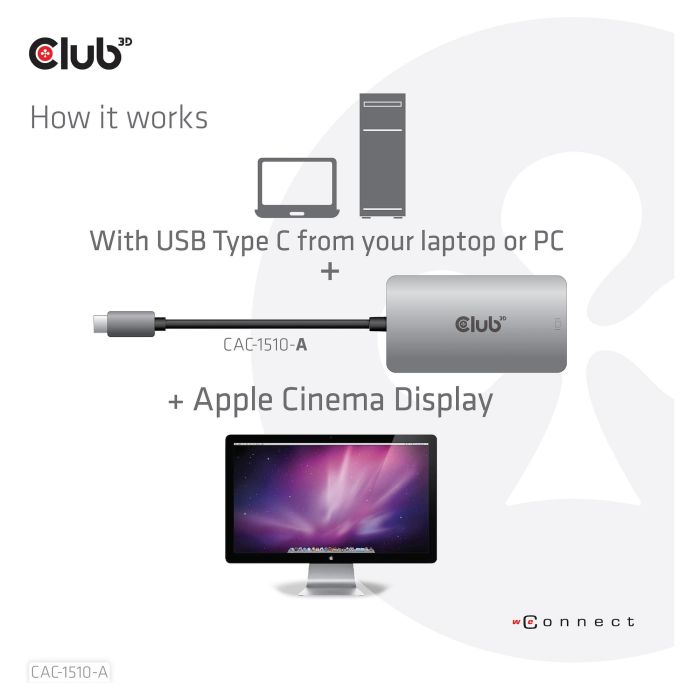 Club 3D CAC-1510-A Adaptador USB 3.2 Tipo C a DVI-D Dual Link, Soporte 4K@60Hz, Conector DisplayPort Alt Mode 4