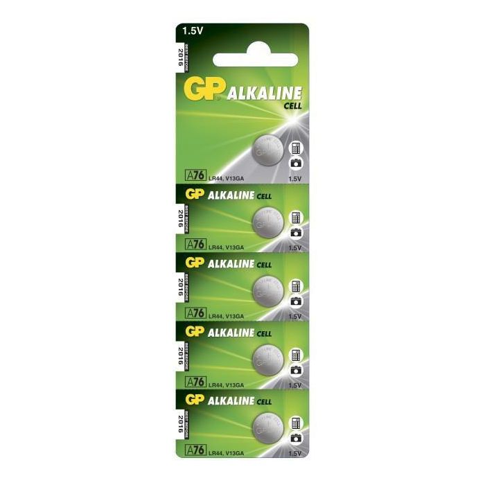 GP Alkaline Cell Battery 76A-C5, 1,5V, LR44, 5-pack GP Alkaline Cell Battery 76A-C5, 1,5V, LR44, 5-pack