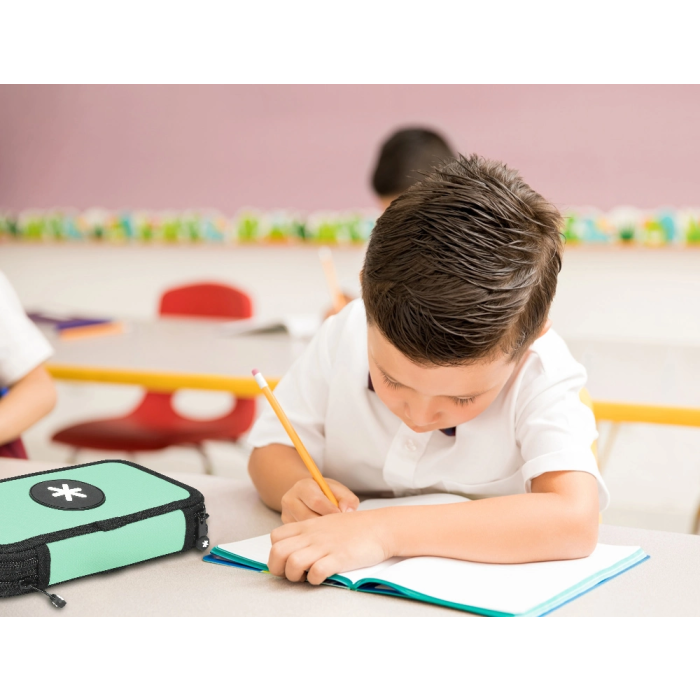 Antartik Plumier Escolar Doble Cremallera Color Menta 28 Piezas 8