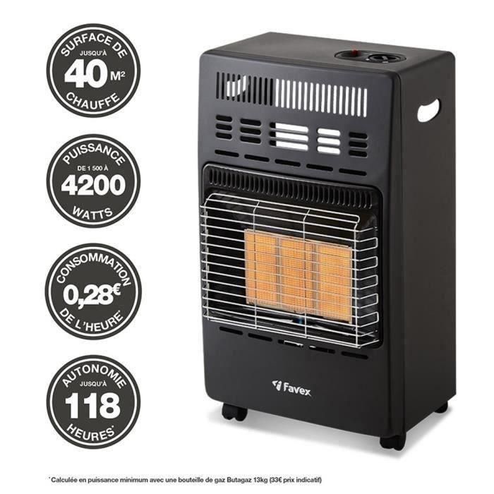 Favex FAV3451571029902 Estufa Auxiliar Infrarroja de Butano Kern - Encendido Piezo - 3 Niveles de Potencia - Calienta hasta 40m² 3
