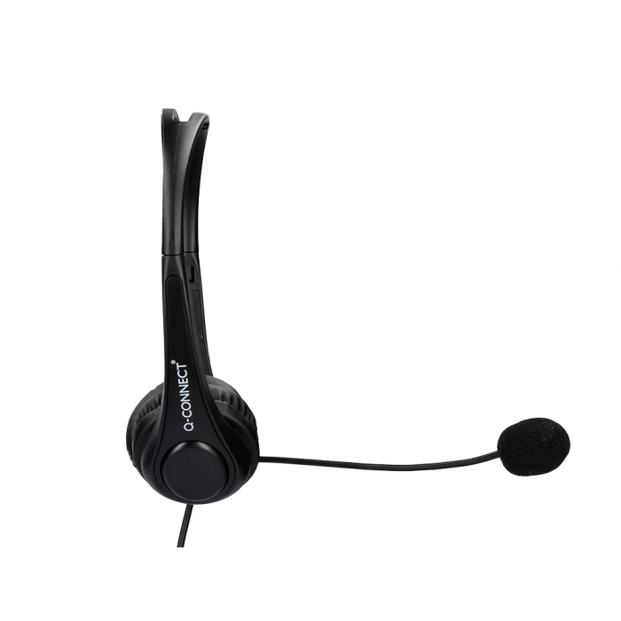 Q-connect Auricular Binaural Diadema con Micrófono USB y Control de Volumen, Cable 2m, Color Negro 1