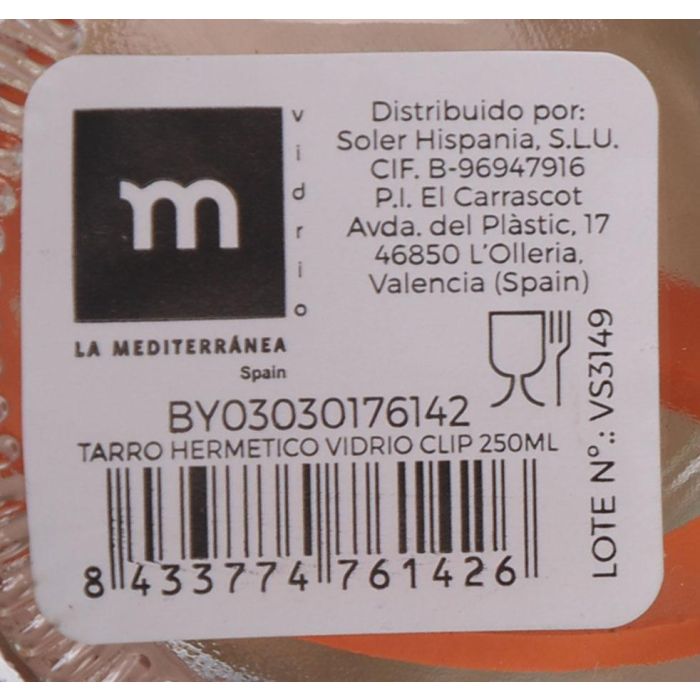 Tarro Hermético de Vidrio con Cierre Clip 250 ml - La Mediterranea (36 Unidades) 14 Tarro Hermético de Vidrio con Cierre Clip 250 ml - La Mediterranea (36 Unidades) 14
