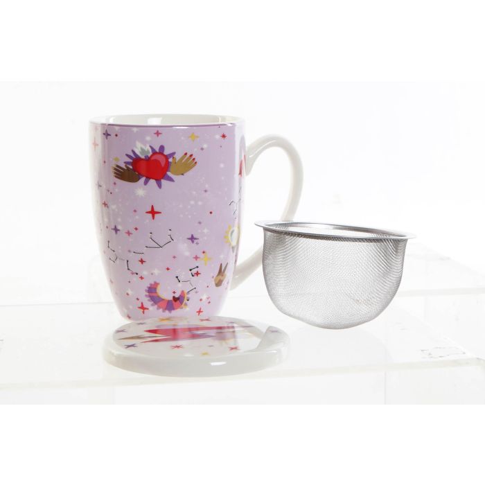 DKD Home Decor Taza para Infusiones Porcelana Lila Malva 380ml 8.3 x 11 x 12 cm (12 Unidades) Apto Microondas Lavavajillas 3