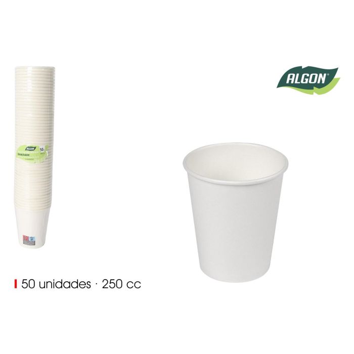Set de 50 vasos blancos de cartón 250 cc Algon - Inde (18 Unidades)