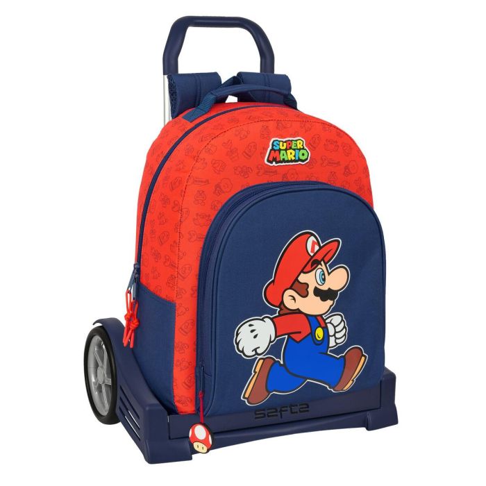 Mochila Escolar con Ruedas Super Mario Trick Rojo Azul oscuro 32 x 42 x 15 cm