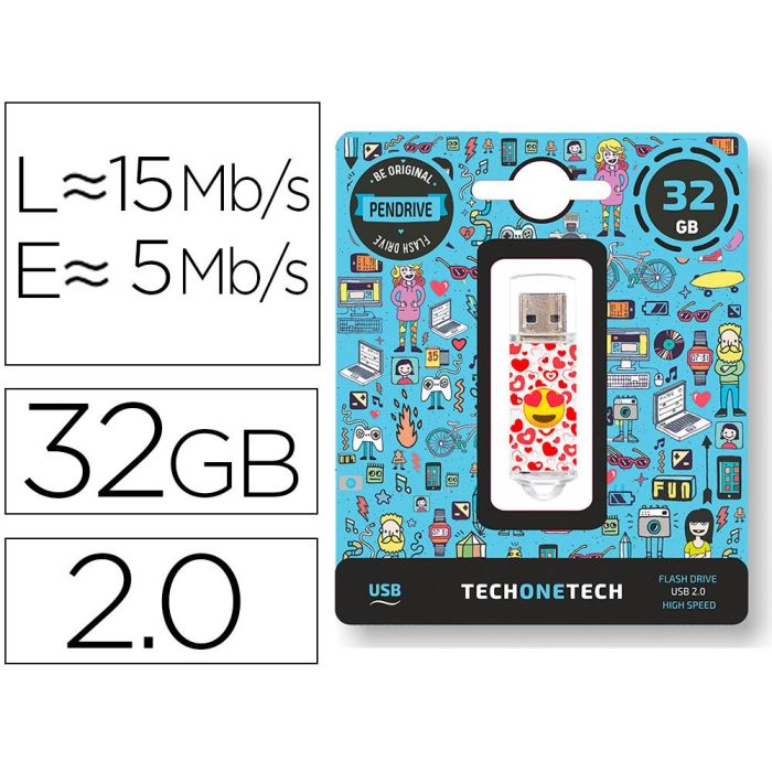 Memoria Usb Tech On Tech Emojitech Heart Eyes 32 grb