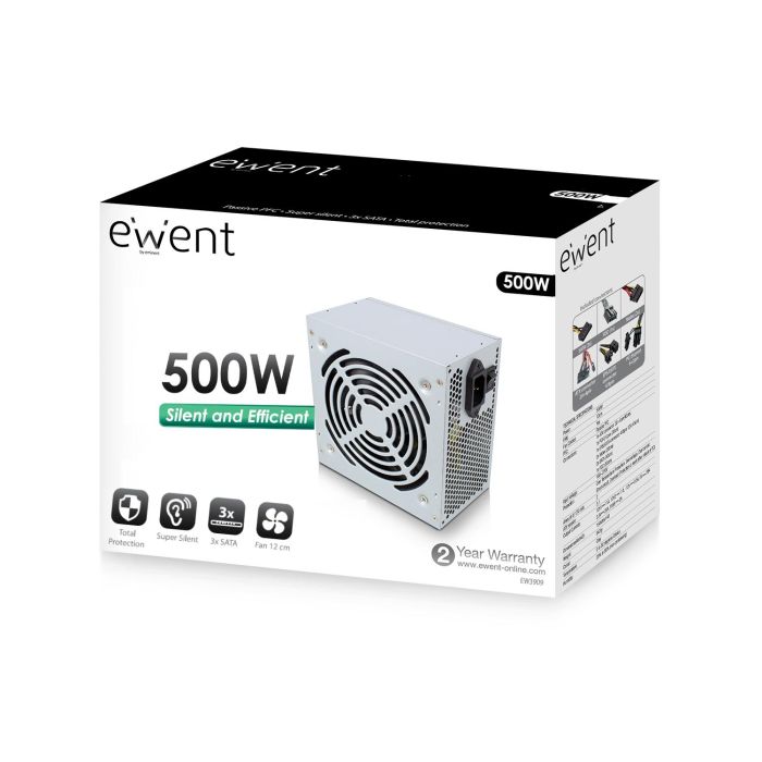 Ewent Fuente Alimentación EW3909 ATX 500W para PC Compatible con Procesadores Última Generación 2