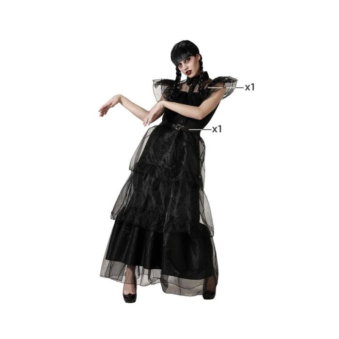 Disfraz de Halloween Niña Muerta para Mujer Adulto Negro Talla XS-S - Incluye Vestido Largo y Cinturón Disfraz de Halloween Niña Muerta para Mujer Adulto Negro Talla XS-S - Incluye Vestido Largo y Cinturón