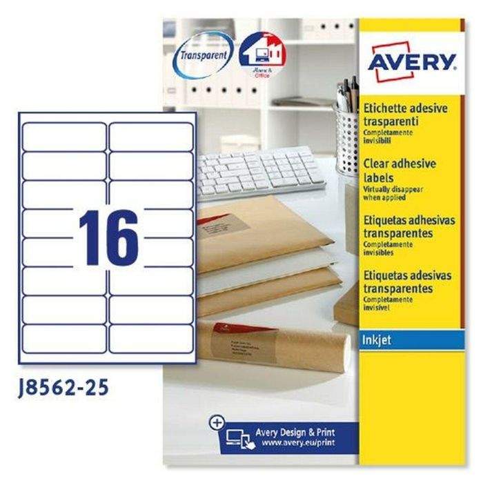 Etiquetas para Impresora Avery J8562 25 Hojas 99,1 x 33,9 mm Transparente (5 Unidades) 1