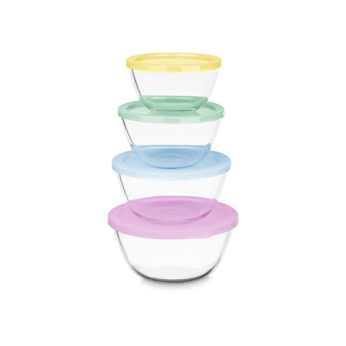 Set 4 Fiambreras Vivalto Borosilicate 800ml, 1L, 1.6L, 2.1L - Vidrio Transparente, Azul, Amarillo, Lila, Verde - 21.5x20.7x21.5 cm (4 Unidades) 1 Set 4 Fiambreras Vivalto Borosilicate 800ml, 1L, 1.6L, 2.1L - Vidrio Transparente, Azul, Amarillo, Lila, Verde - 21.5x20.7x21.5 cm (4 Unidades) 1