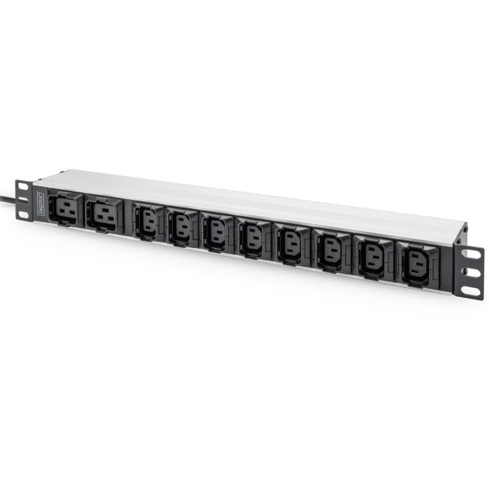DIGITUS Regleta de enchufes PDU 1U, 230V 16A, Perfil Aluminio, 8x C13, 2x C19, Monofásico para Rack de 19"