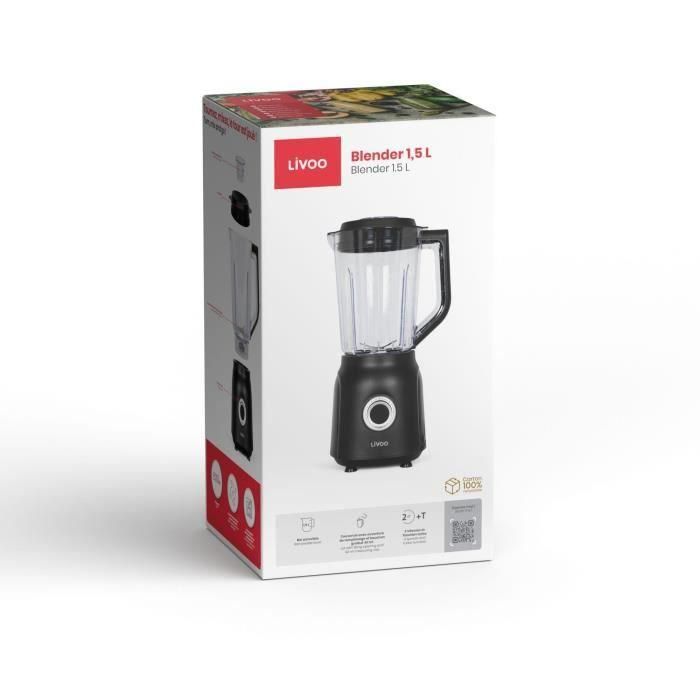 Batidora - LIVOO - 1,5 L - 600 W - 22.000 rpm - 2 velocidades - Negra 4 Batidora - LIVOO - 1,5 L - 600 W - 22.000 rpm - 2 velocidades - Negra 4