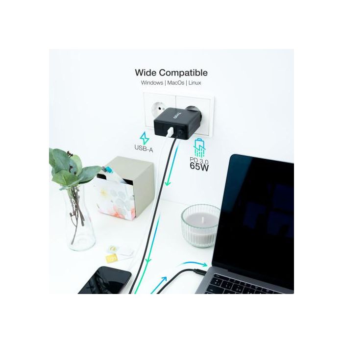 TOOQ TQLC-USBC65PD Cargador Portátil 65W USB-C 1.8M Negro 1