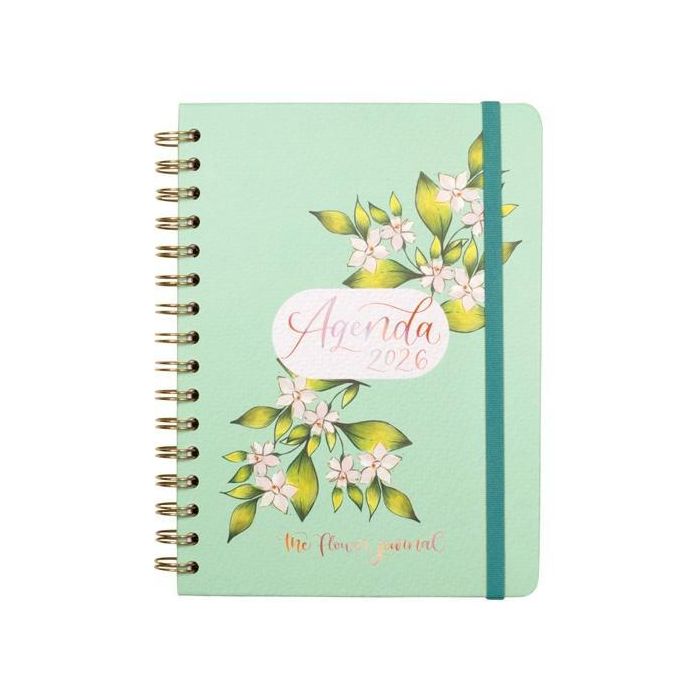 Finocam E10-155x212 mm Agenda Espiral The Flower Journal Tapa Dura Verde 2026 – Similar A5 con Marcapáginas y Adhesivos