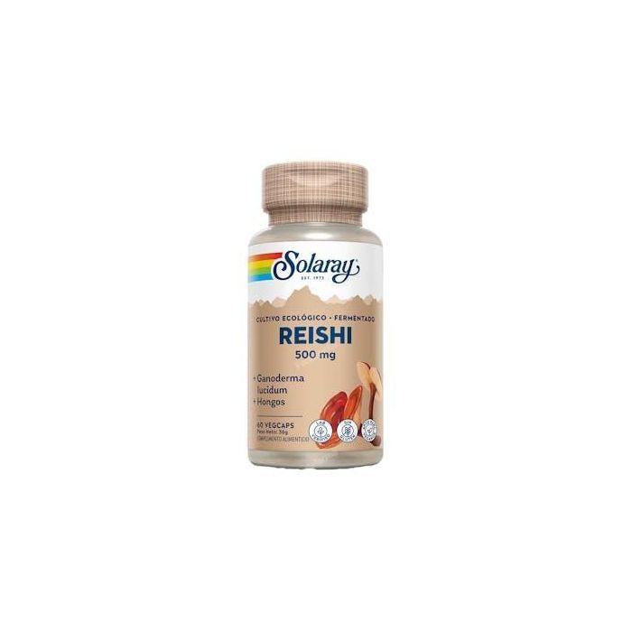 SOLARAY Reishi Orgánico y Fermentado 500 mg, Hongo Ganoderma lucidum con Beta-glucanos para Inmunidad, 60 Cápsulas Veganas