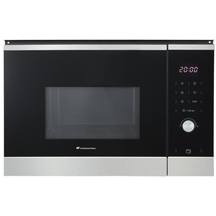 Continental Edison CEMO25GINES Microondas de empotrar, Acero inoxidable negro, 25L, L59,5 x H38,8 x D40,1 cm