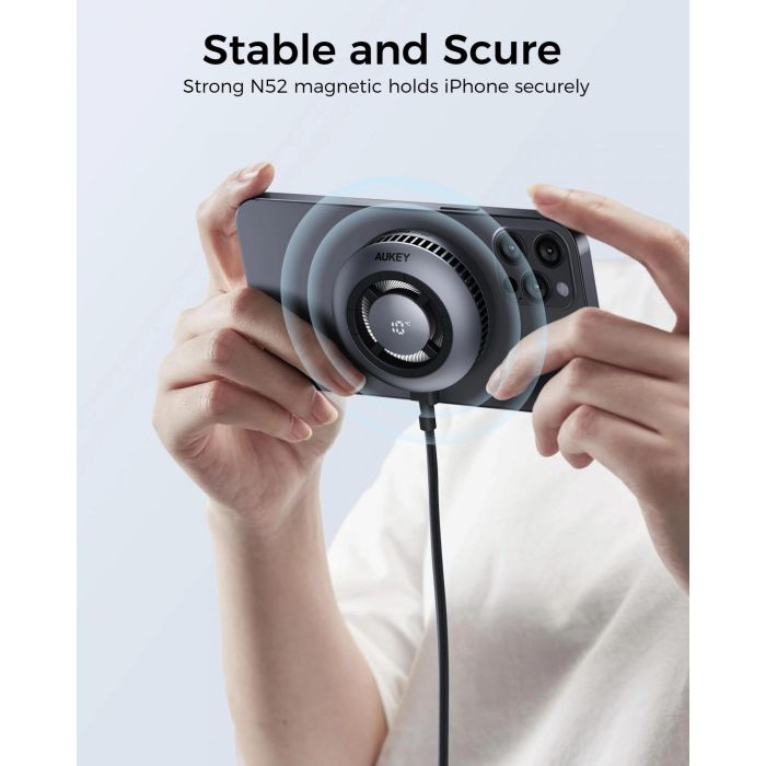 AUKEY LC-G10 Cargador Inalámbrico Magnético Qi2 MagFusion GameFrost para Teléfono Móvil, Corriente Alterna, Negro 3