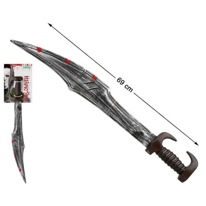 Espada de Plástico Gris 69cm con Manija Morada para Disfraz de Zombie y Halloween