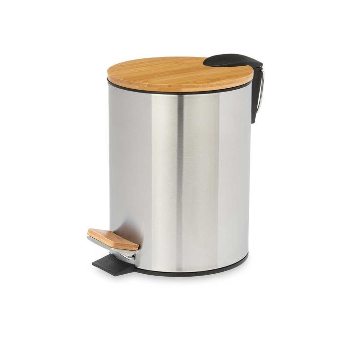 Papelera de acero con tapa de bambú 5L Berilo 20.5x26x25 cm (4 Unidades) 1 Papelera de acero con tapa de bambú 5L Berilo 20.5x26x25 cm (4 Unidades) 1