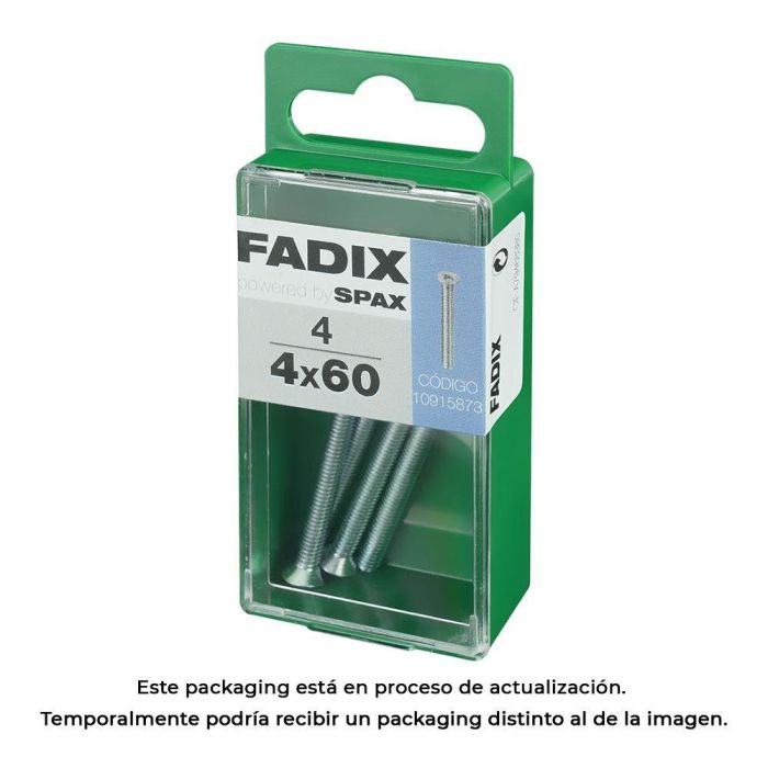 Fadix Tornillo métrica cabeza plana M 4x60mm caja 4 unid. Din 965 referencia 10915873 Fadix Tornillo métrica cabeza plana M 4x60mm caja 4 unid. Din 965 referencia 10915873
