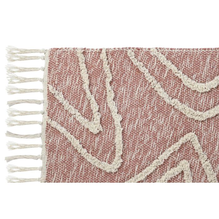DKD Home Decor Alfombra Urban Algodón y Poliéster Rosa y Blanco 180x120 cm 1300 gsm con Flecos 1