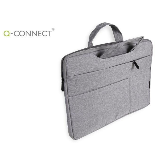 Funda Para Portatil Q-Connect 15,6-' Con Asas Retractiles Cremallera 3 Bolsillos Exteriores Gris