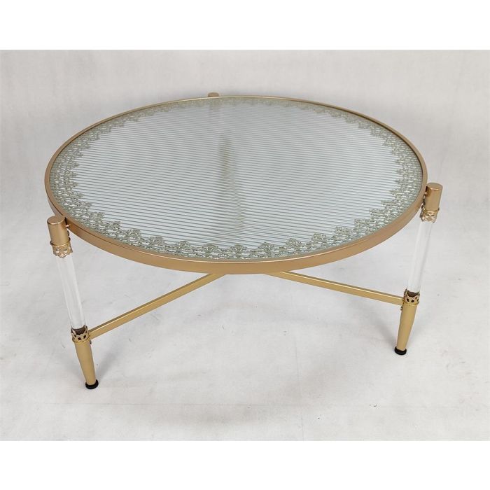 DKD Home Decor Mesa Centro Glam Dorado Transparente de Metal Acrílico Desmontable 87 cm Ancho x 50 cm Alto x 87 cm Largo