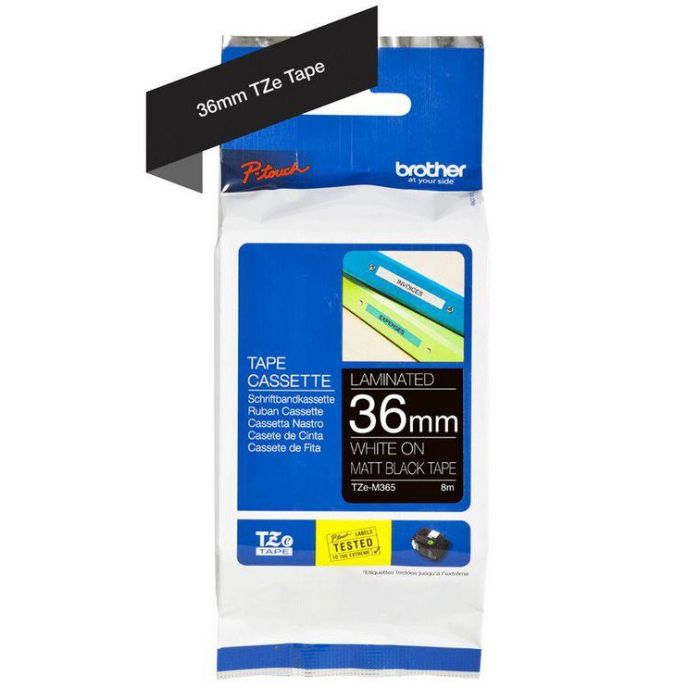Brother Labelling Tape Cassette – Matt Laminated White On Black, 36mm wide 1 Brother Labelling Tape Cassette – Matt Laminated White On Black, 36mm wide 1