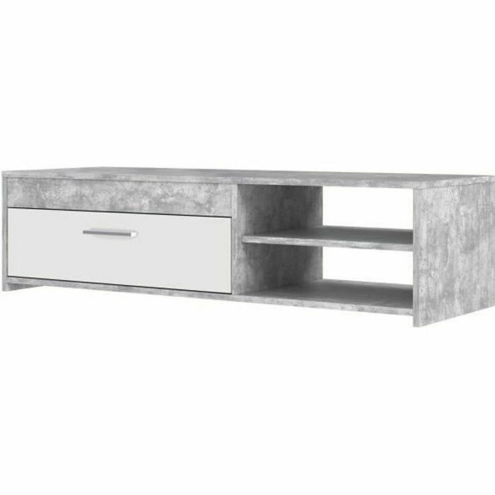 PILVI Mueble de televisión moderno - Hormigón blanco y gris claro - An 120 x P 42,1 x Al 31,8 cm PILVI Mueble de televisión moderno - Hormigón blanco y gris claro - An 120 x P 42,1 x Al 31,8 cm