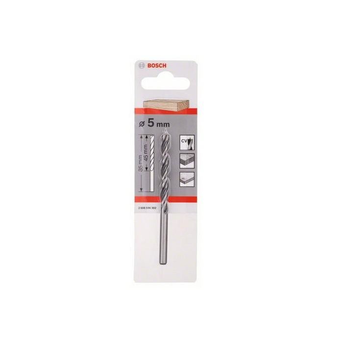Bosch 2 608 596 302 Broca Espiral para Madera 5x52x86 mm, Taladro de Punta Perforada para Madera Noble y Blanda 1