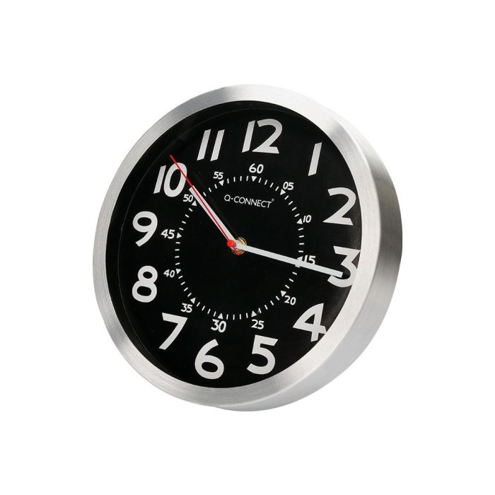 Reloj Q-Connect De Pared Metalico Redondo 25 cm Movimiento Silencioso Color Negro Con Esfera Cromado 2