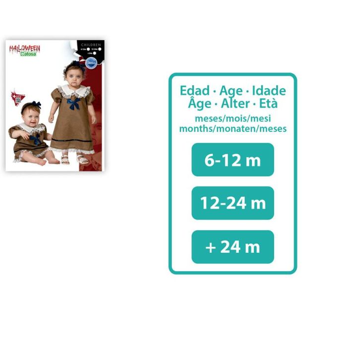 Disfraz Bebé Muñeca con Vestido Marrón, Encaje y Lazos Azules - Talla 24 Meses, para Halloween o Sesiones de Fotos 1 Disfraz Bebé Muñeca con Vestido Marrón, Encaje y Lazos Azules - Talla 24 Meses, para Halloween o Sesiones de Fotos 1