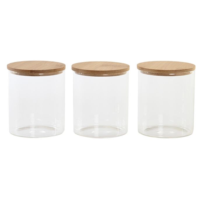 DKD Home Decor Juego de 3 Botes Recipientes de Almacenamiento Básicos de Borosilicato y Bambú Natural 11x11.5x31 cm 1 DKD Home Decor Juego de 3 Botes Recipientes de Almacenamiento Básicos de Borosilicato y Bambú Natural 11x11.5x31 cm 1
